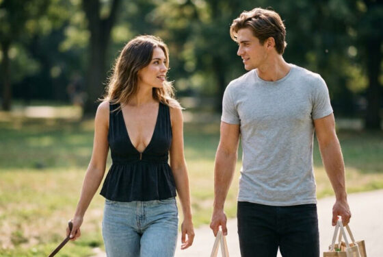 Zbliżenie na kobietę i mężczyznę w trakcie subtelnego flirtu