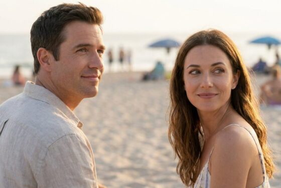 Mężczyzna i kobieta podczas flirtu w bliskim kadrze, na plaży