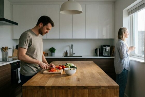 Fotografia ilustrująca samotność w związku, kobieta i mężczyzna w kuchni