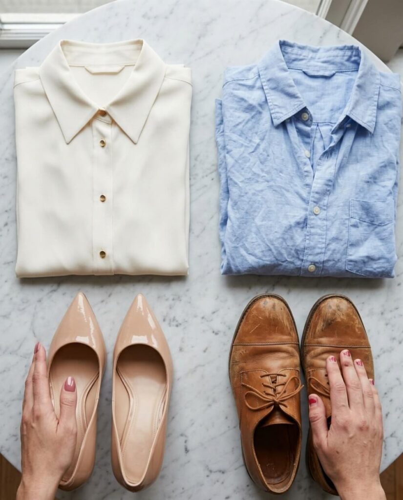 Elegancki strój i niedbały