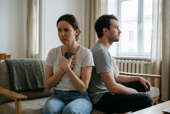 Para w jednym pokoju, emocjonalnie od siebie oddalona, symbol zdrady emocjonalnej
