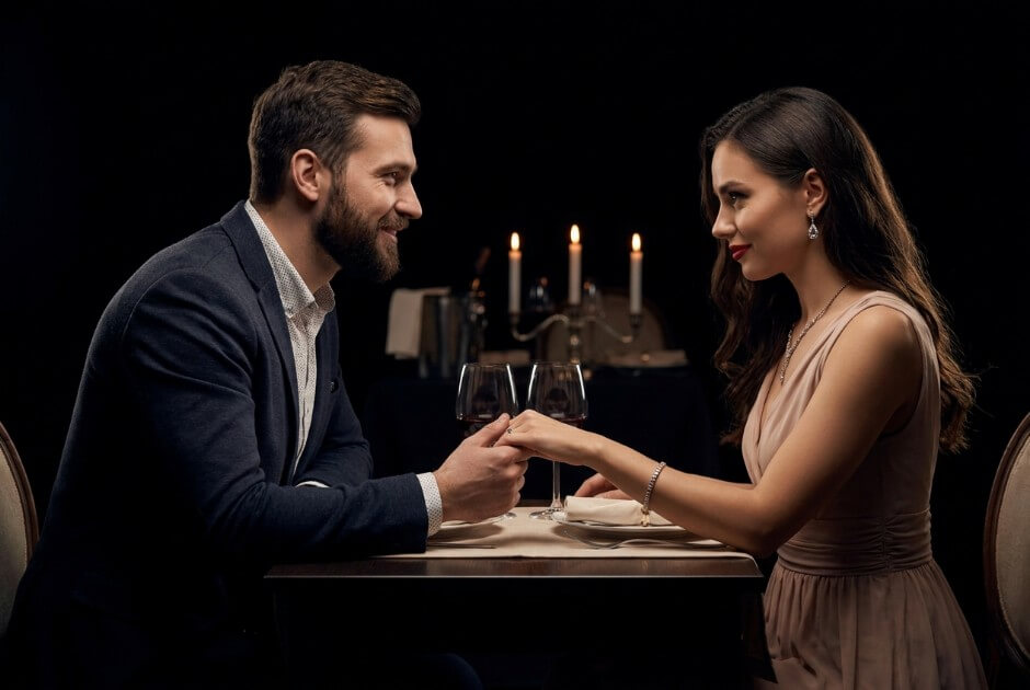 Para podczas romantycznej kolacji w ciemności w restauracji