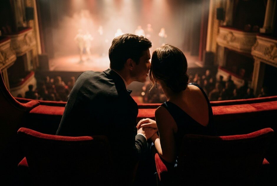 Para w teatralnej loży podczas zmysłowego spektaklu
